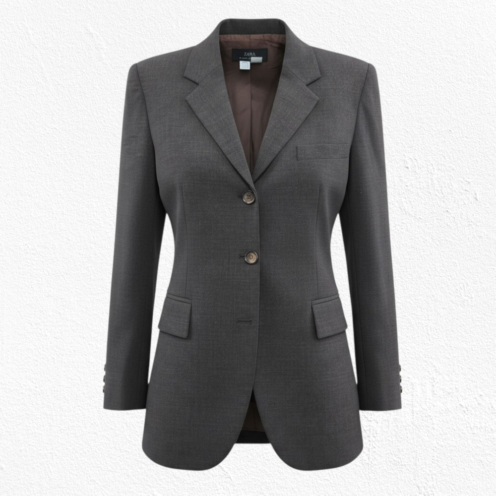 Vintage Zara Brown 2-Button Single Breasted Wool Blend Office Blazer Size 6